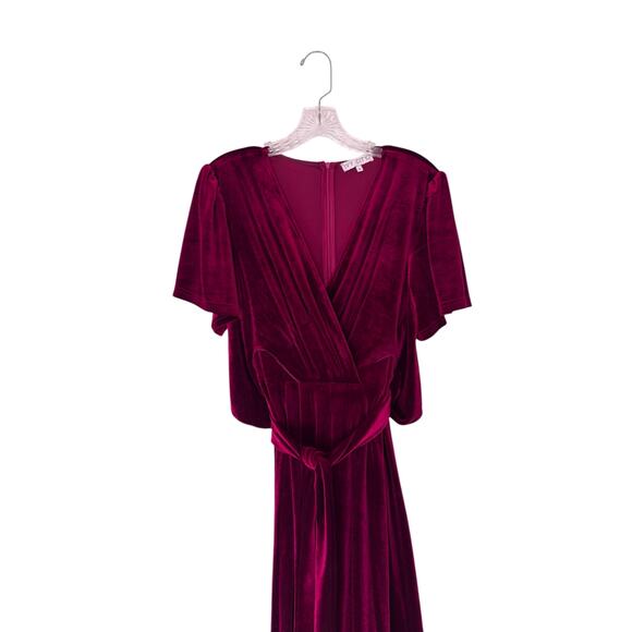 Ivy City Co. Red Holiday Christmas Party Festive Velvet Midi Dress Medium - Picture 3 of 12